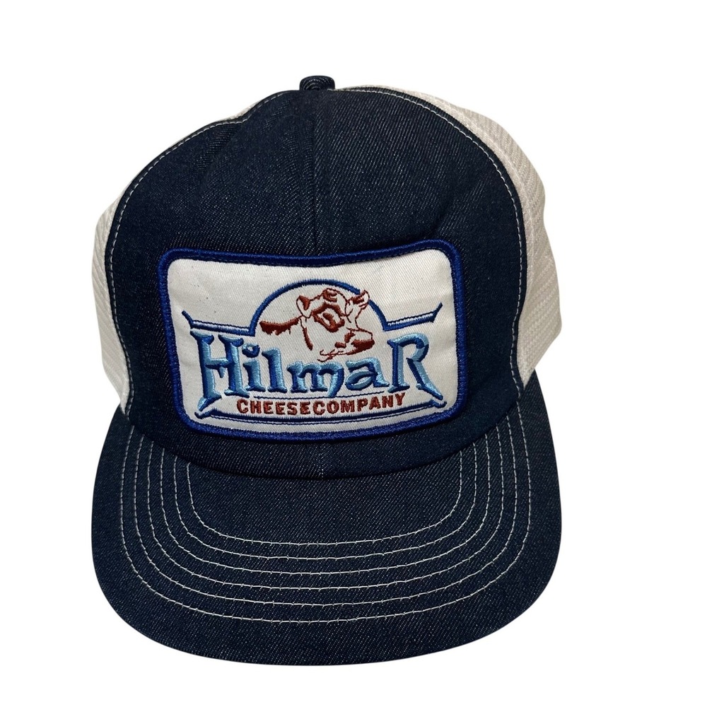 Hilmar Cheese Company Denim Trucker Hat Navy Blue White Mesh Snapback Cow Logo